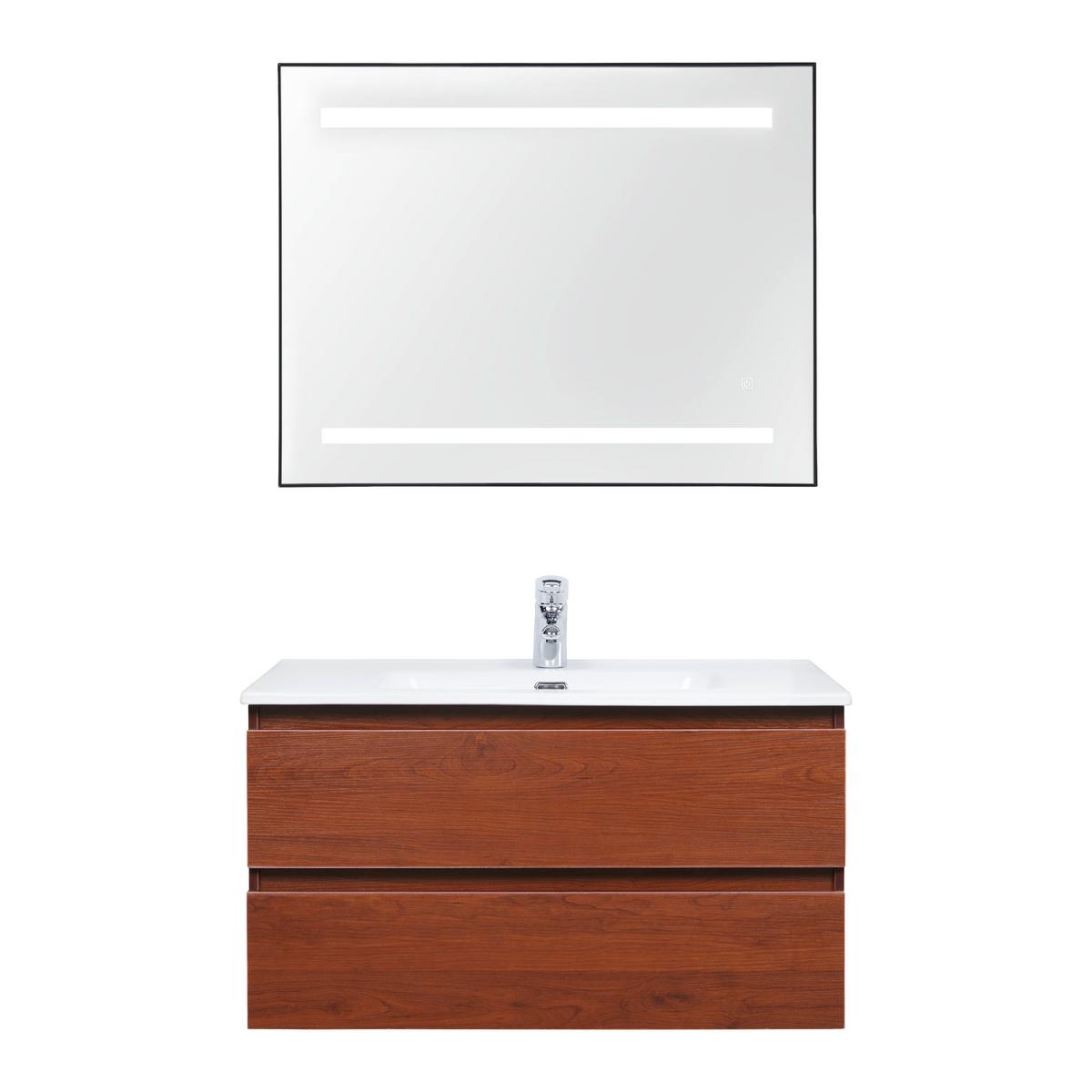 Kopalnica Davide, Rjava, Bela, Led - bela/naravne barve, Moderno, steklo/leseni material (91/50/46,5cm) - Bessagi Home