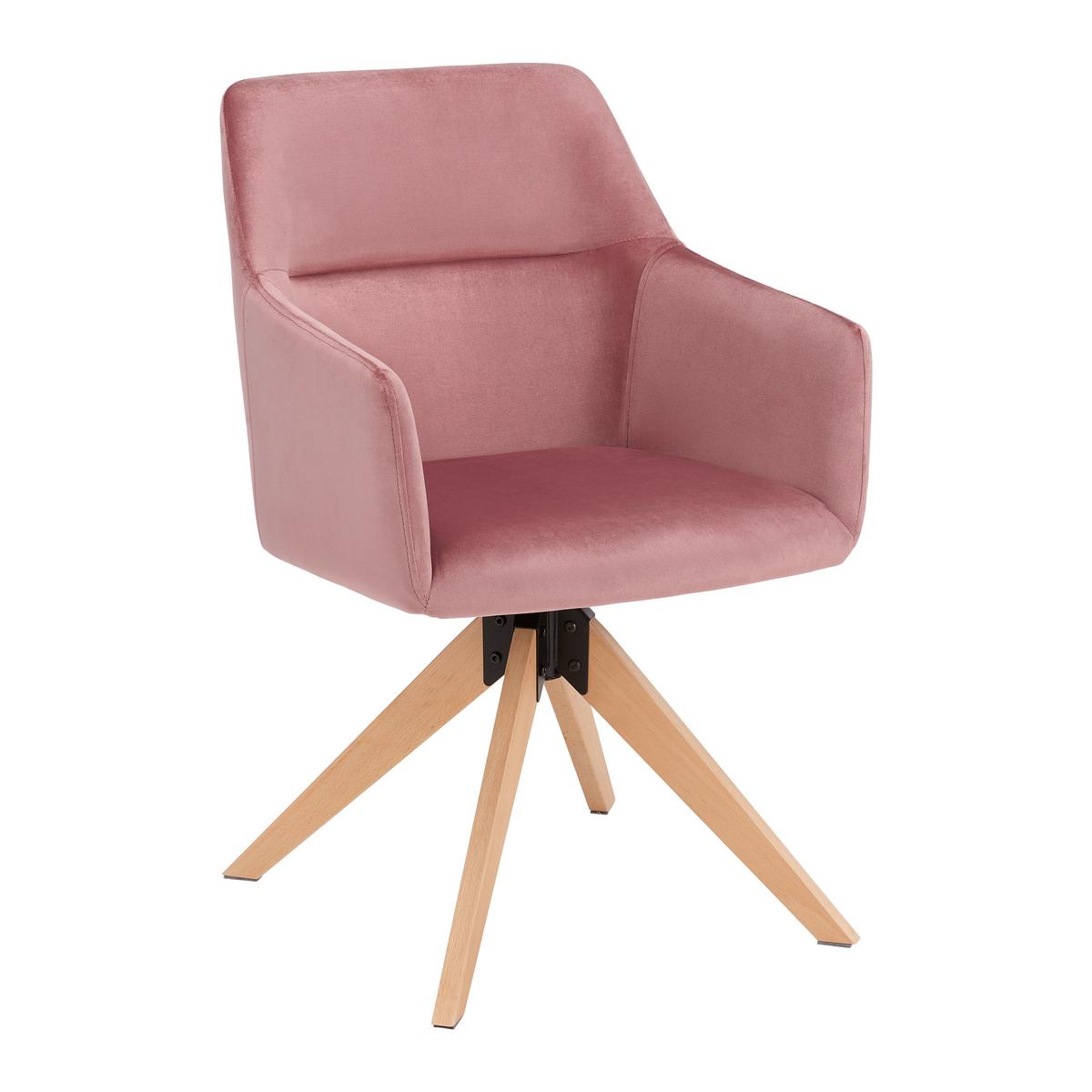 KRZESŁO Z PODŁOKIETNIKAMI SARA - kolor bukowy/brudny róż, Modern, drewno/tkanina (57/84,5/57,5cm) - Bessagi Home