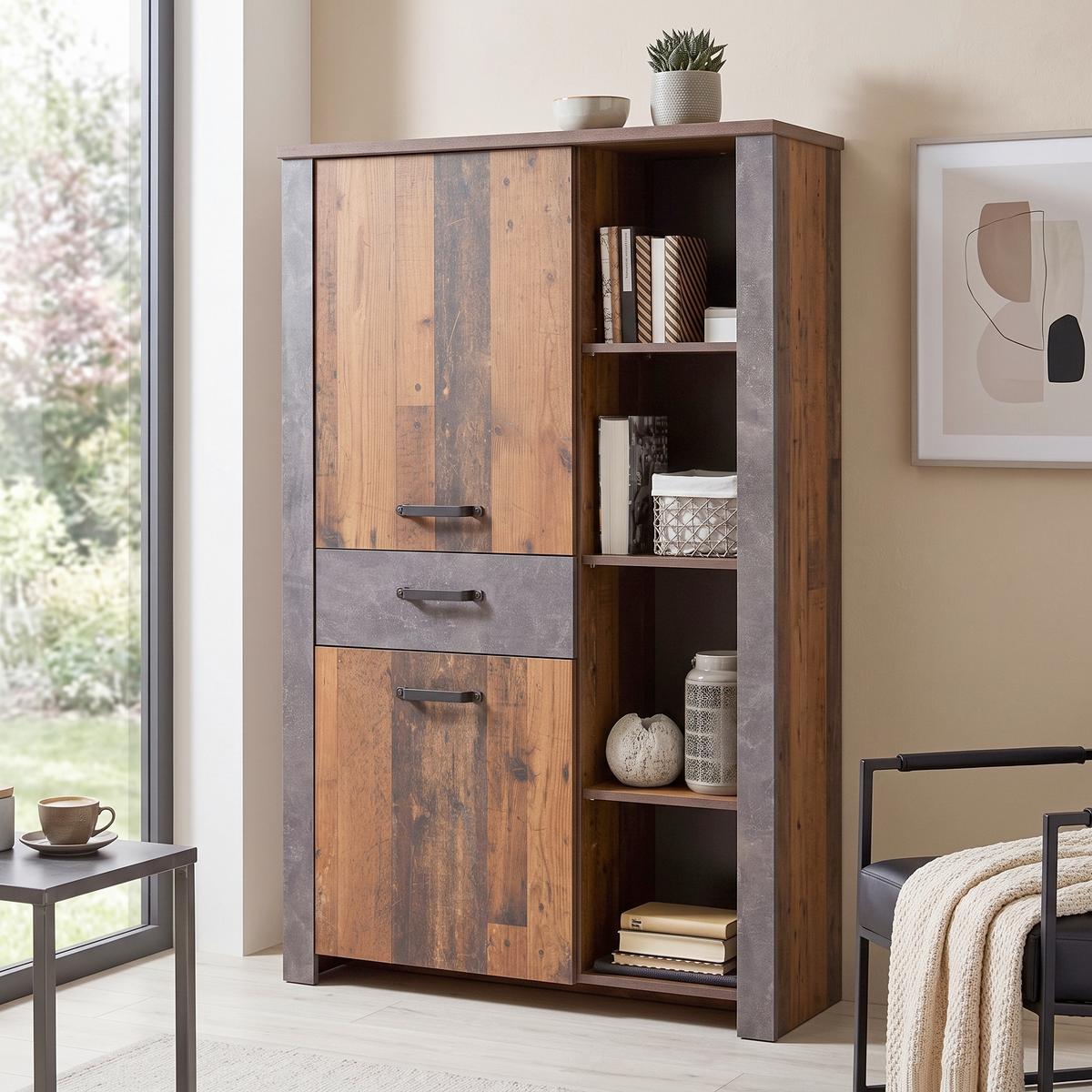 Vitrina Ontario - boje hrasta/tamno siva, Trend, drvni materijal/plastika (105/159/41,5cm) - Modern Living