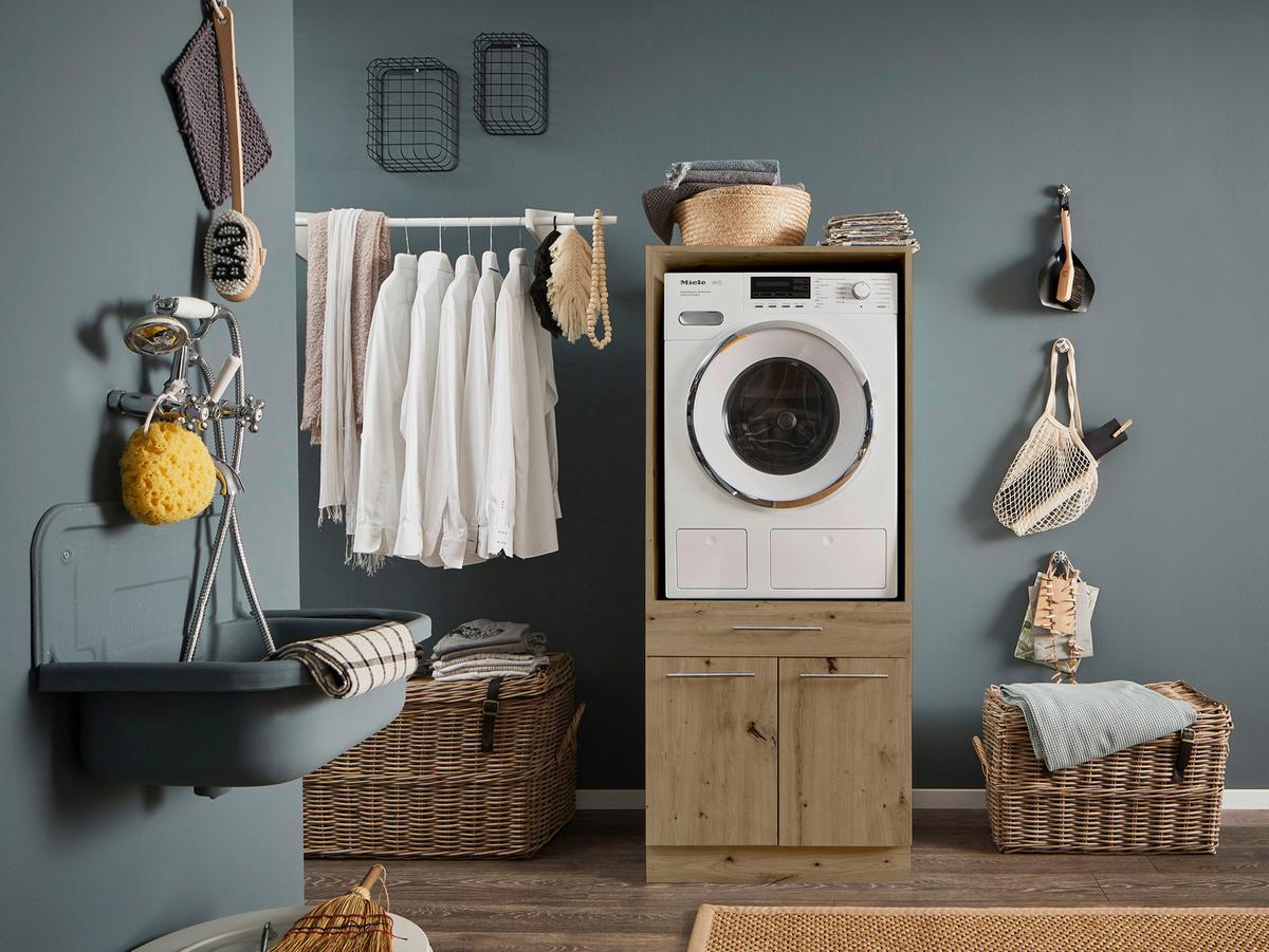 Waschmaschinenverbau in Eiche Artisan - Silberfarben/Schwarz, Konventionell, Holzwerkstoff/Kunststoff (67,5/162/67,5cm) - Mömax