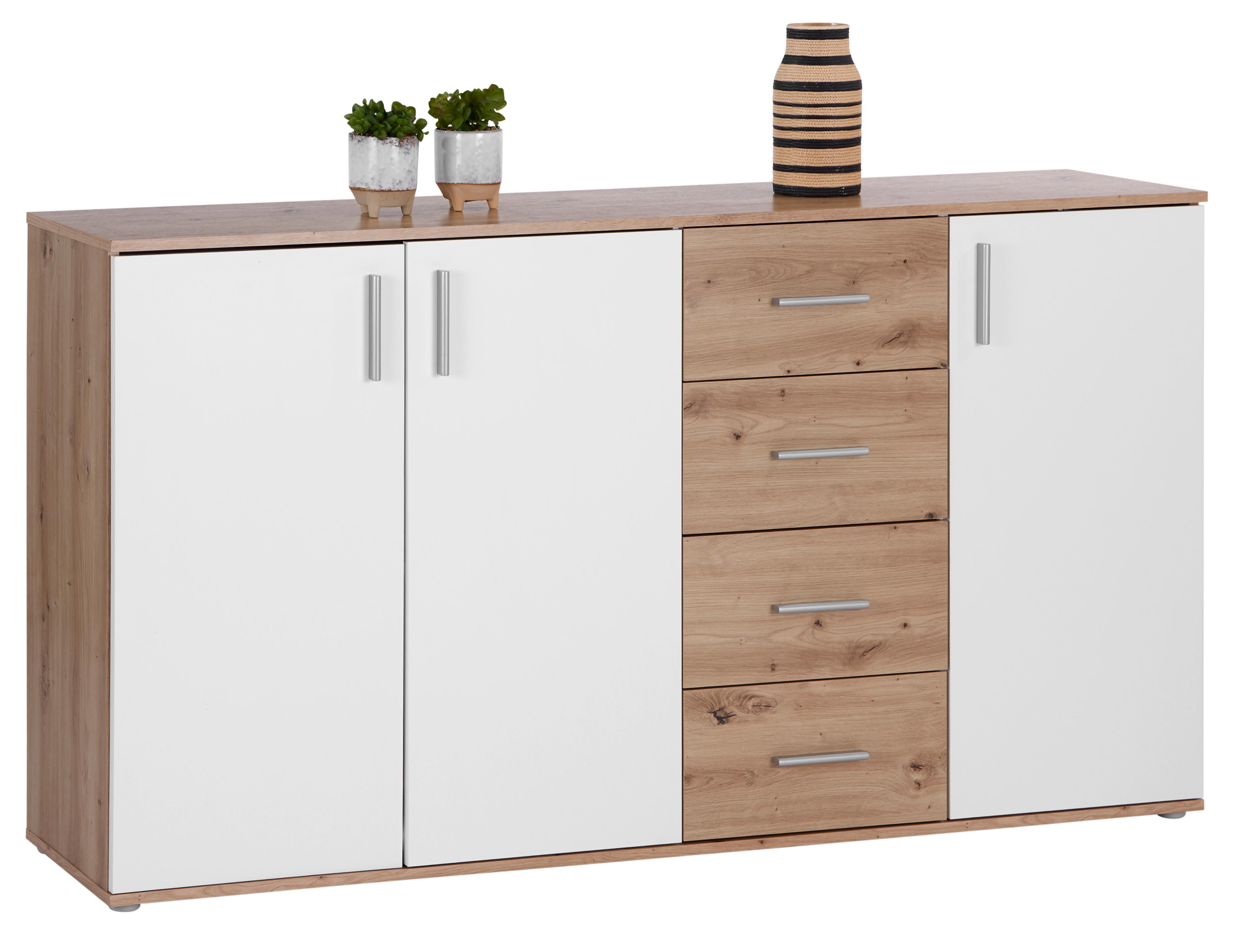 Komoda Ina 04, Barva Hrasta, Bela - bela/barve aluminija, Moderno, umetna masa/leseni material (175,8/94,8/38,3cm) - Mömax