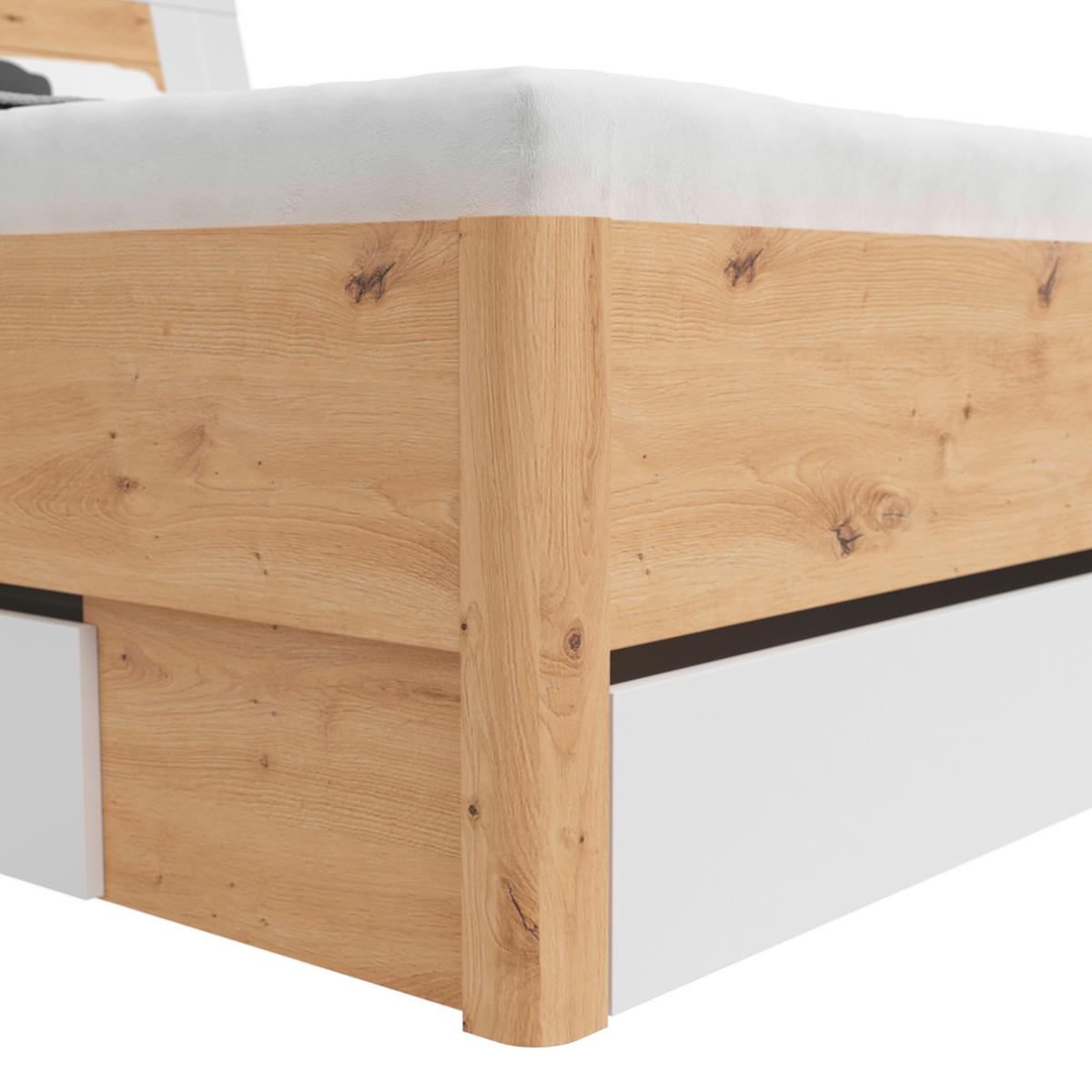 Stauraumbett in Weiss/Eichefarben - Weiss/Eiche Artisan, Konventionell, Holzwerkstoff (160/200cm) - Mömax
