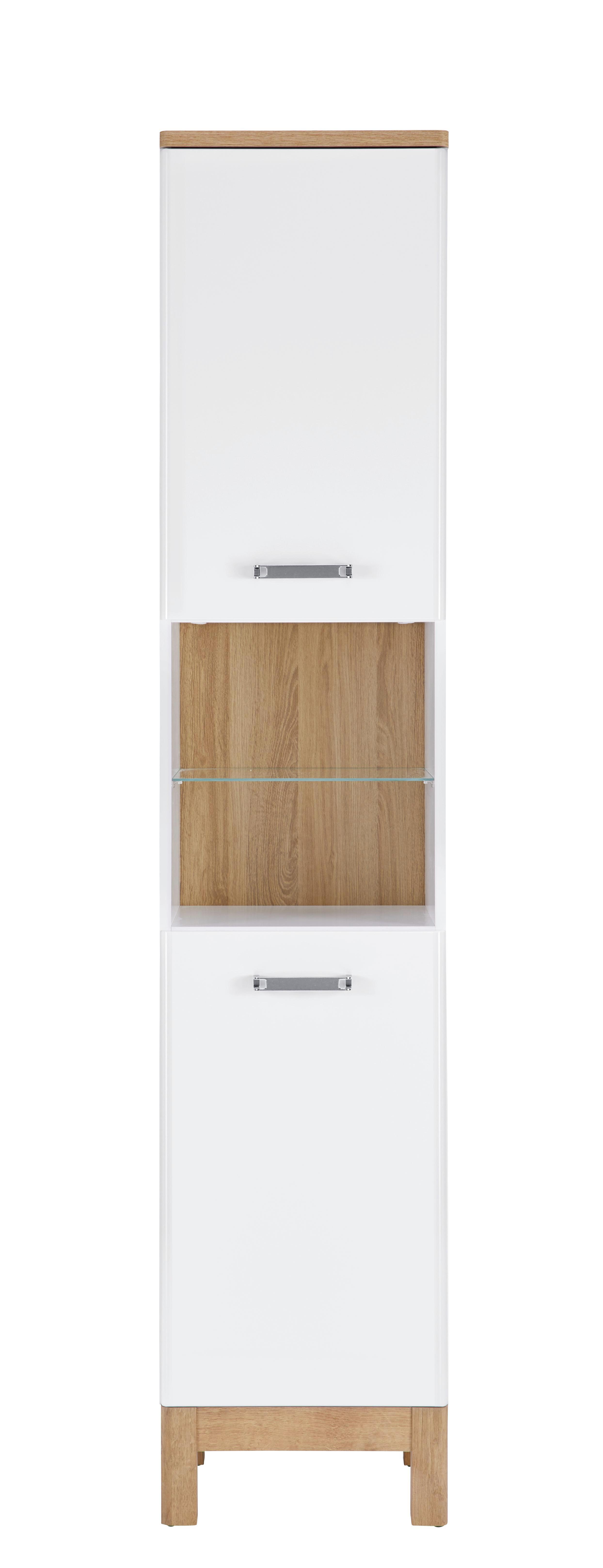 Hochschrank Weiß/Eichefarben - Chromfarben/Eichefarben, MODERN, Holzwerkstoff/Metall (40/197/32cm)