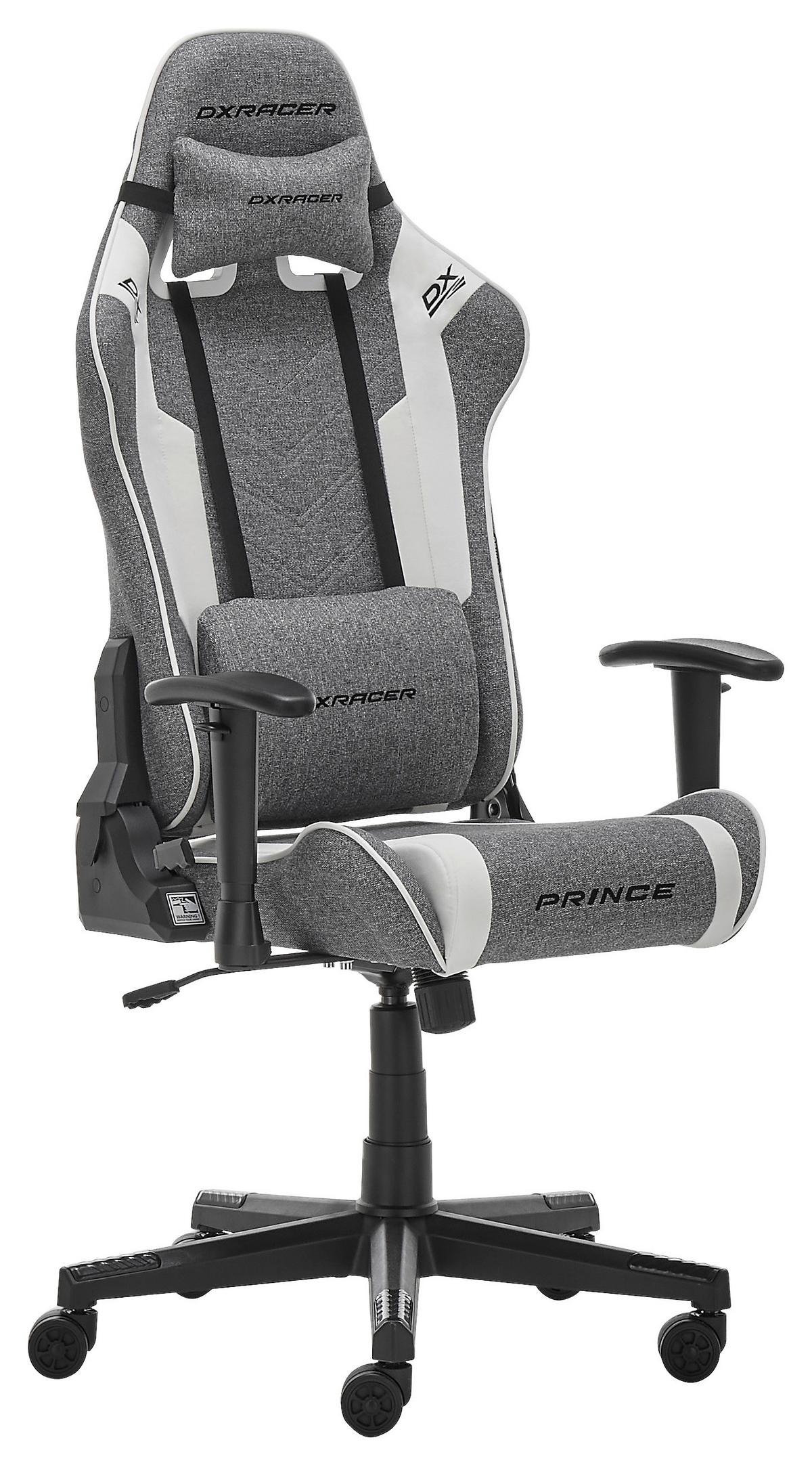 Gamingstuhl Prince in Grau/Schwarz/Weiß - Schwarz/Weiß, MODERN, Kunststoff/Textil (70/126/70cm) - Dxracer
