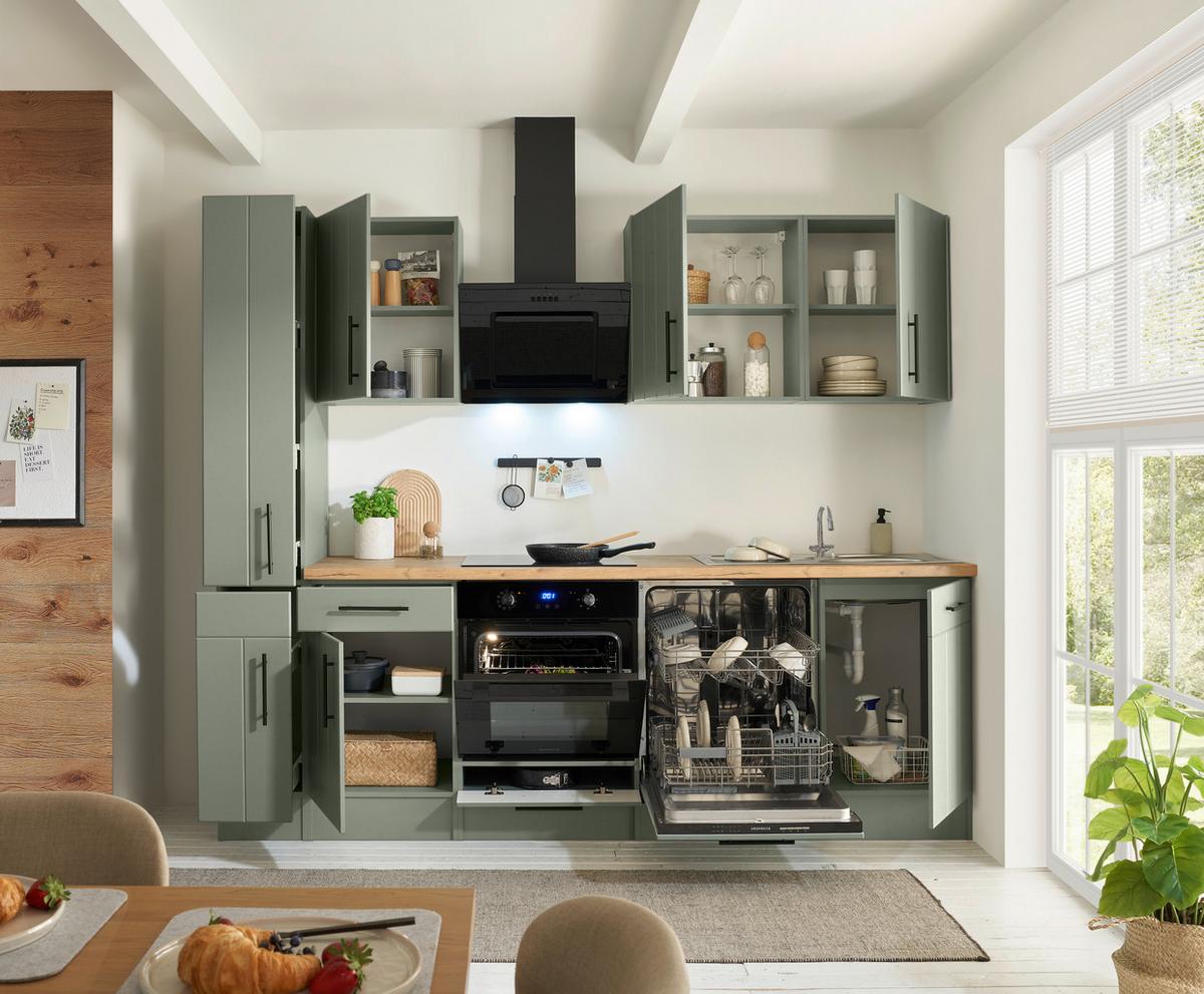 Küchenblock Anton m. Geräte Wildeiche/Schilfgrün - Schilfgrün/Wildeiche, Trend, Holzwerkstoff/Metall (250cm) - Respekta