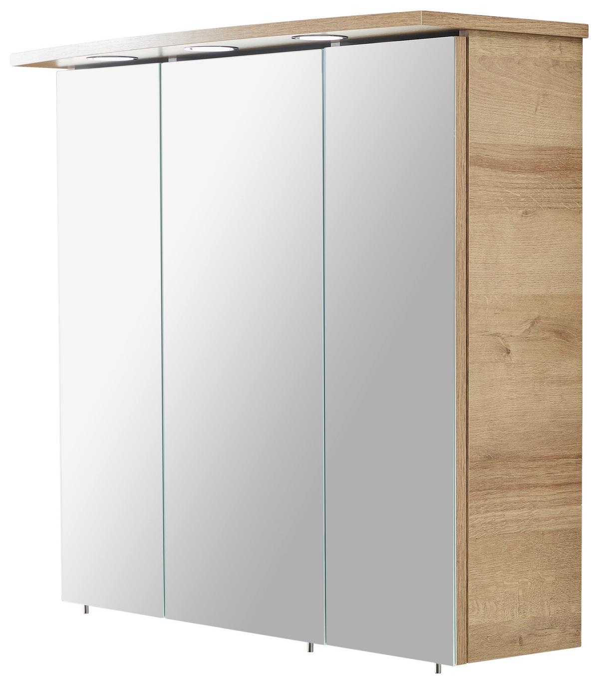 SZAFKA Z LUSTREM PAULA - kolor dębowy/kolor chromowy, Konventionell, materiał drewnopochodny/metal (75/72/20cm) - Xora