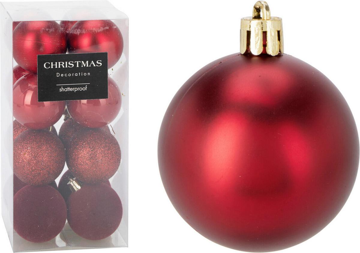 Karácsonyfagömbszett Xmas - piros, műanyag (5cm)
