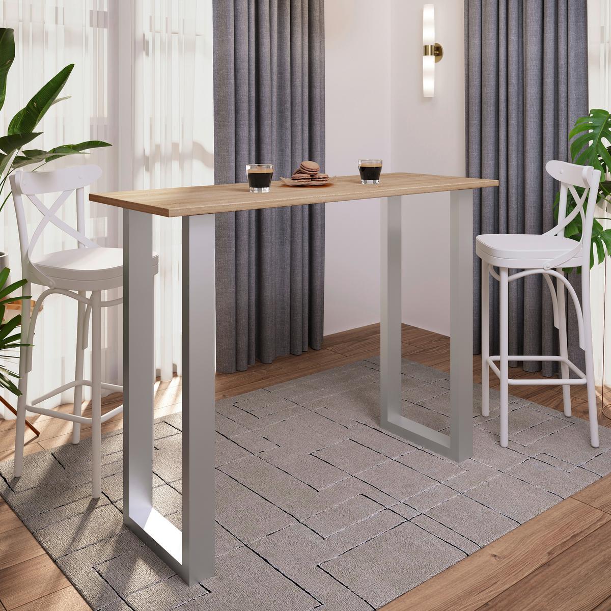 Bartisch XONA Silber/Eiche ca.140x102x50cm - Silberfarben/Sonoma Eiche, KONVENTIONELL, Holzwerkstoff/Metall (140/102/50cm)