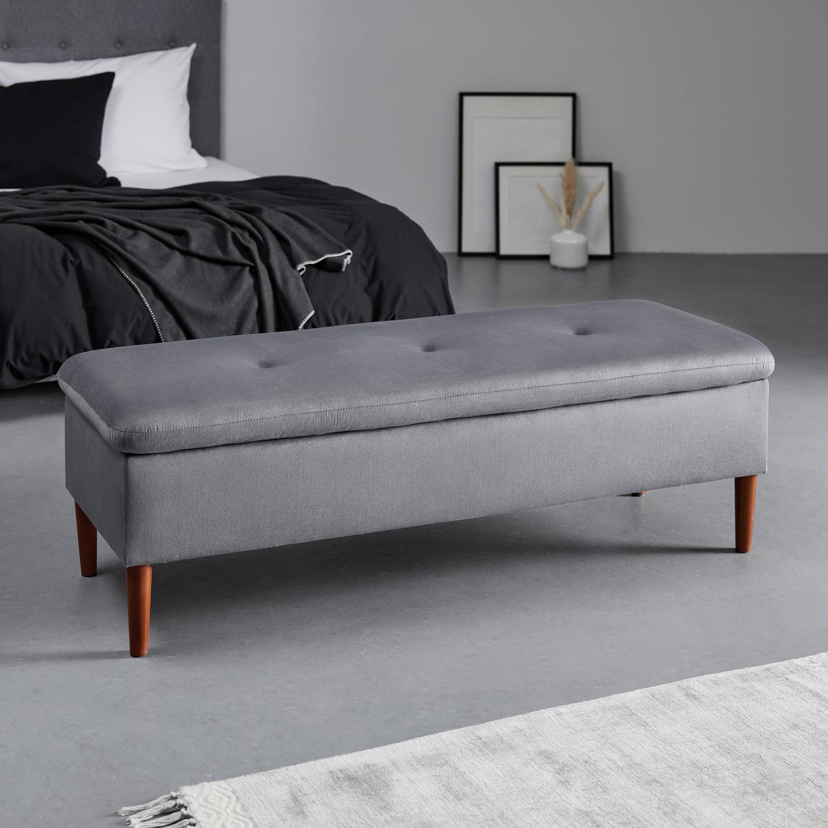 Klop Za Pred Posteljo Jessy, Siva - siva/barve bukve, Moderno, tekstil/les (150/50/55cm) - Bessagi Home