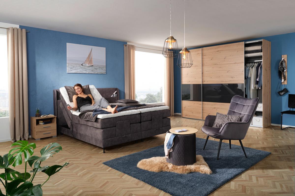 meuble de chevet in Eichefarben - couleur d'aluminium/chêne artisan, Konventionell, matière synthétique/matériau de bois (45/47/35cm) - Mömax