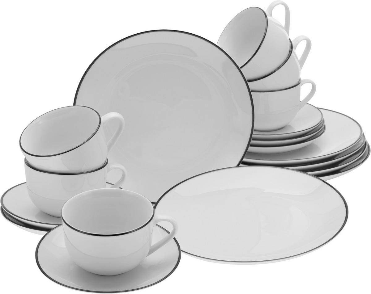 Kaffeeservice Schwarz/Weiß, 18-teilig - Schwarz/Weiß, Basics, Keramik - Creatable