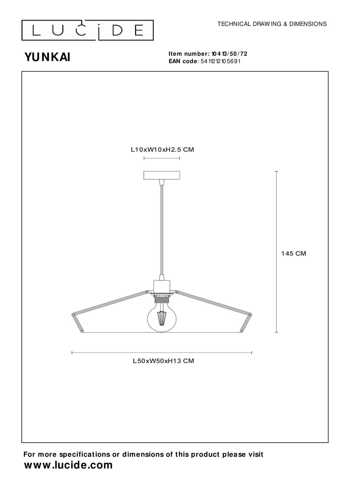 Hängeleuchte 10413/50/72 Yunkai - Natur (50/50/145cm) - Lucide