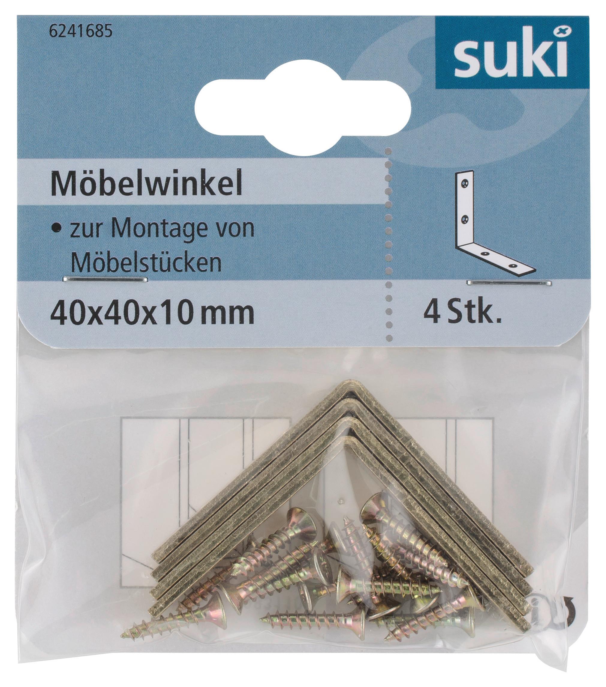 Sarokrögzítő Elem Csavarokkal 40x40x10mm - aranyszínű, fém (4/1/4cm) - Suki