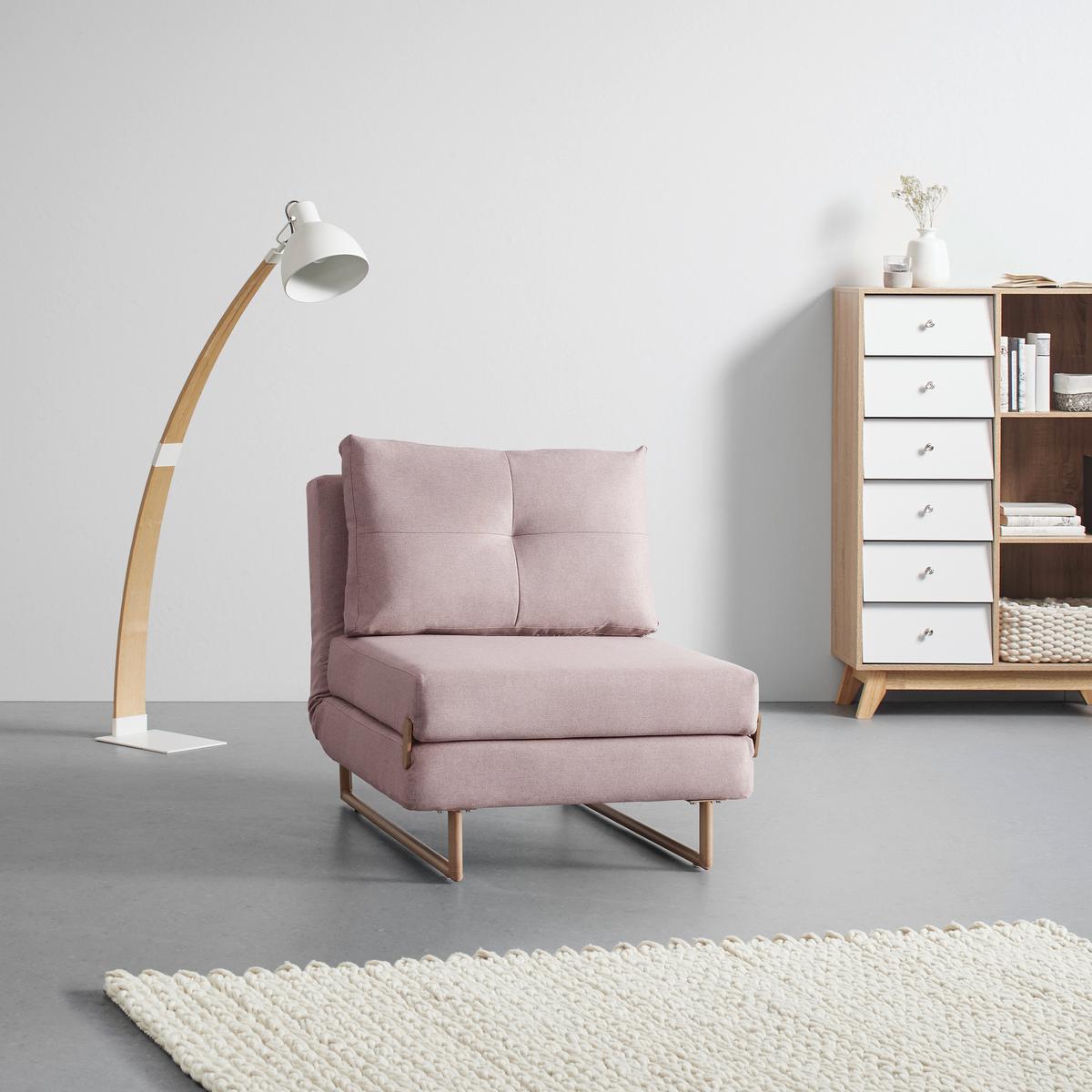 Schlafsessel Malic Rosa Webstoff - Eichefarben/Rosa, MODERN, Textil/Metall (80/84/90cm) - Bessagi Home