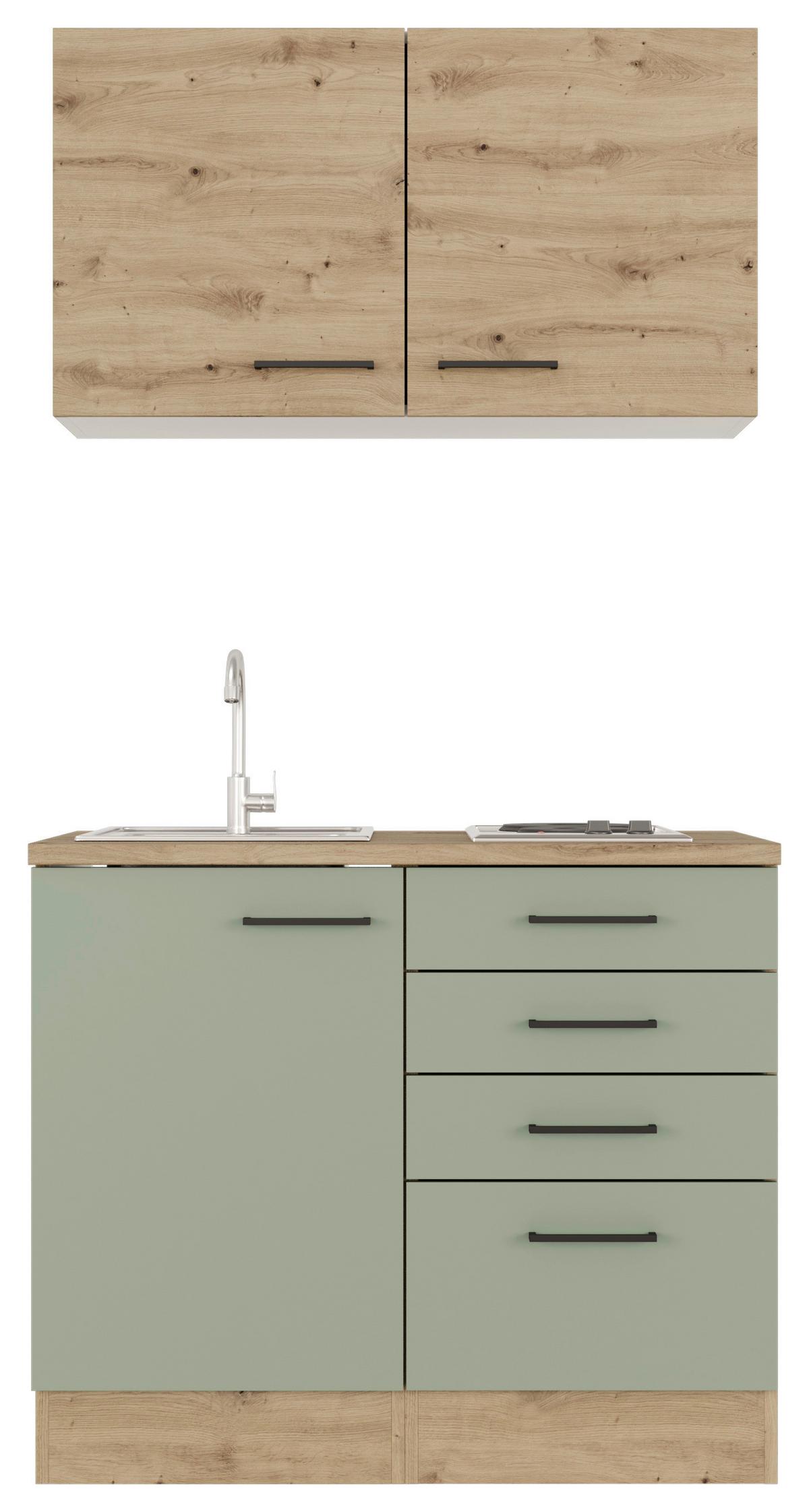 Majhna Kuhinja Cara, Zelena, Hrast - črna/zelena, Moderno, kovina/leseni material (100cm) - FlexWell