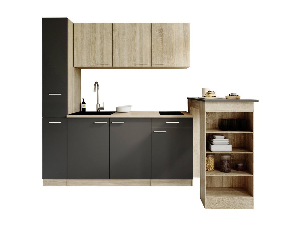 Küchenblock Ingrid m. Gerät Grau - Eichefarben/Alufarben, Design, Holzwerkstoff/Kunststoff (180cm) - Respekta