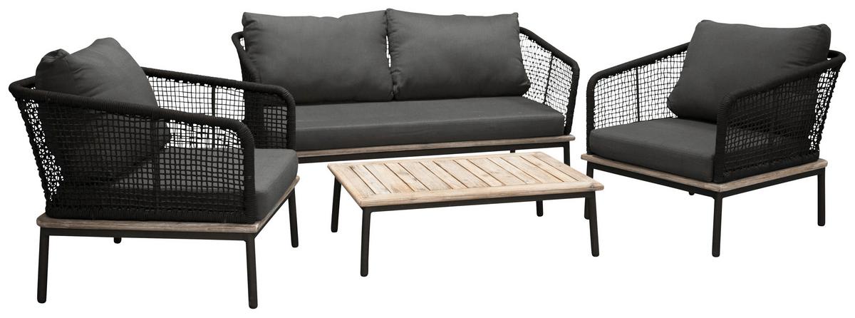 Loungegarnitur Andorra ca. 79,5x148 cm Schwarz - Schwarz, KONVENTIONELL, Kunststoff (79,5/148cm) - Gardenson