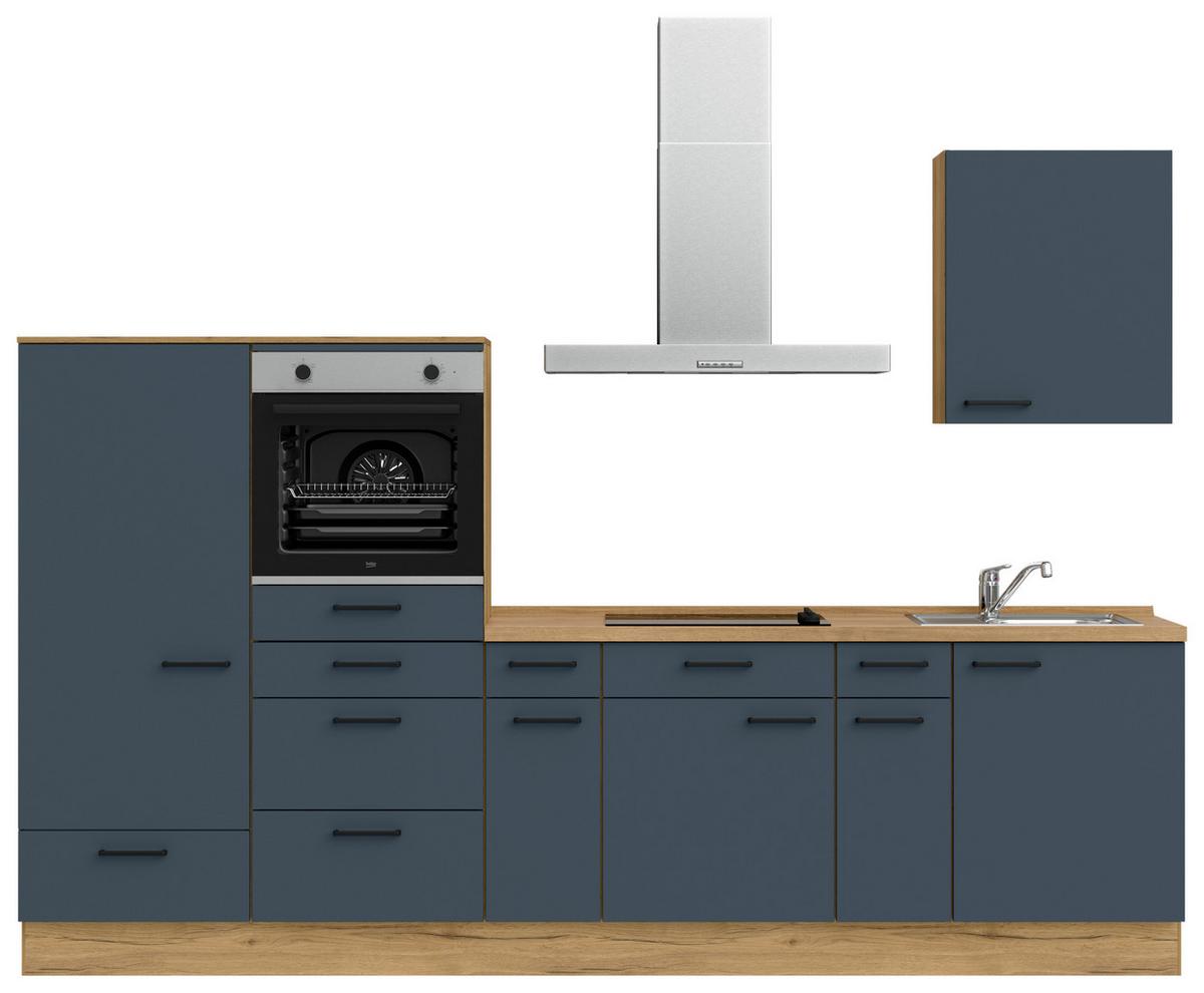 Küchenblock Easytouch Low m. Geräten Blau - Blau/Eichefarben, MODERN, Holzwerkstoff/Metall (300cm) - Nobilia