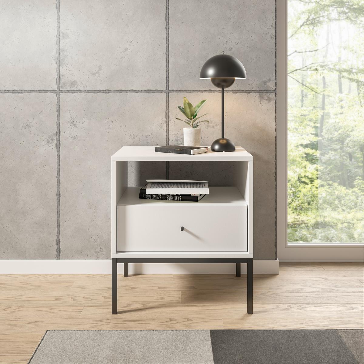 SZAFKA NOCNA INES - czarny/biały, Modern, materiał drewnopochodny/metal (54/56/39cm) - MID.YOU