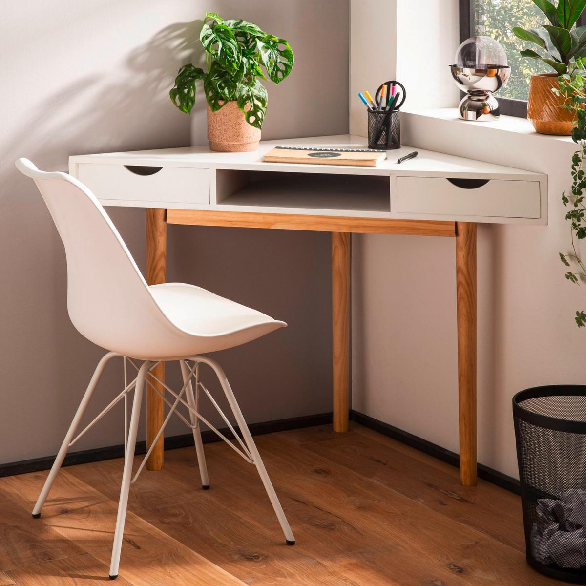 ECKSCHREIBTISCH WL7.219 - Weiss/Eichefarben, Design, Holz/Holzwerkstoff (80/80/78cm) - Livetastic