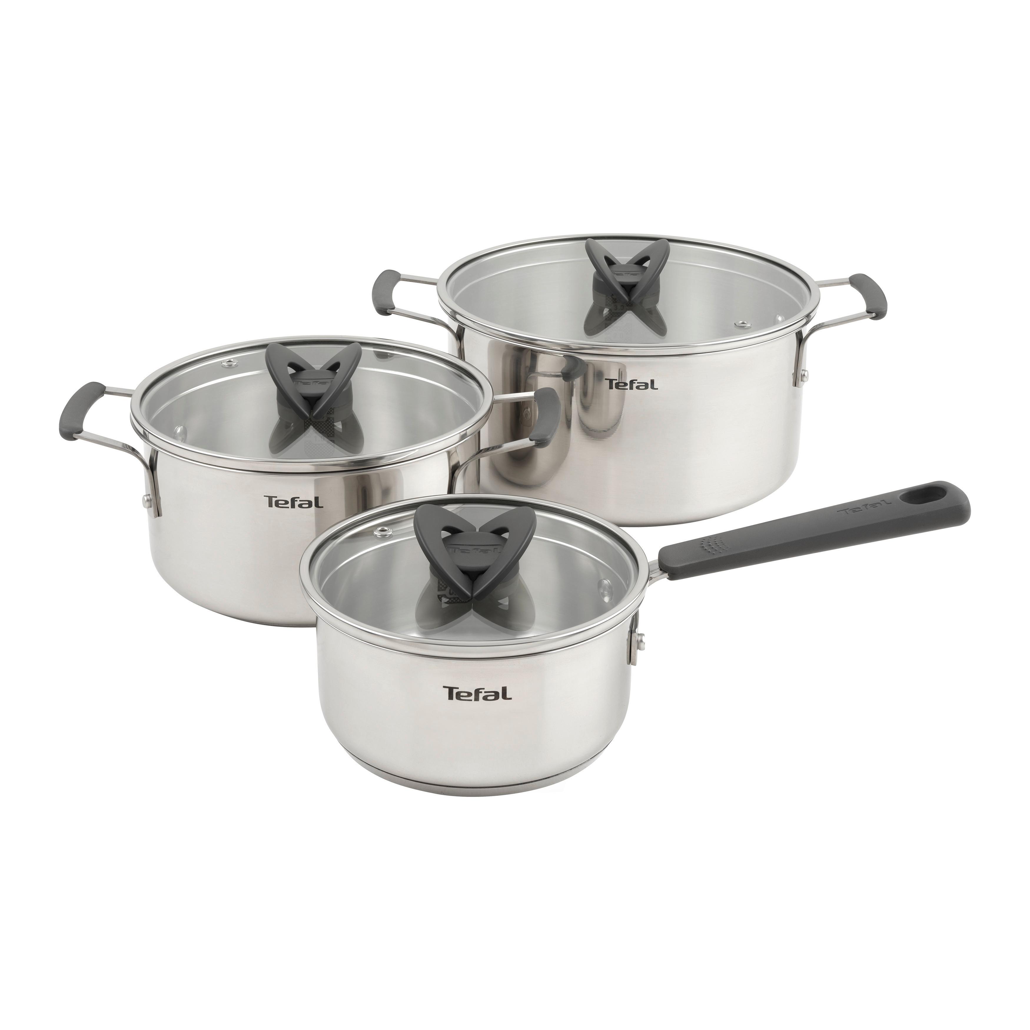 Kochtopfset Tefal Opti´Space Edelstahlfarben, 6-teilig - Edelstahlfarben, KONVENTIONELL, Metall (28,8/25,5/43,8cm) - Tefal