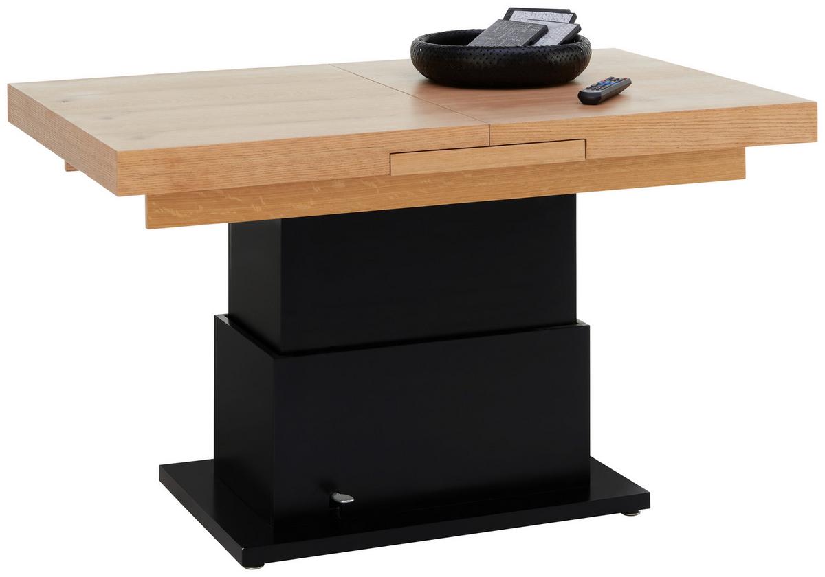Couchtisch 2 in 1 Based in Schwarz/Eichefarben - Eichefarben/Schwarz, MODERN, Holz/Holzwerkstoff (133-170/80/51,5-77,5cm) - Based