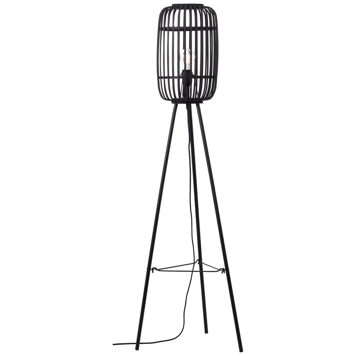 Stehleuchte Woodrow Schwarz max. 60 Watt - Schwarz, Design, Holz/Metall (45/130cm) - Brilliant
