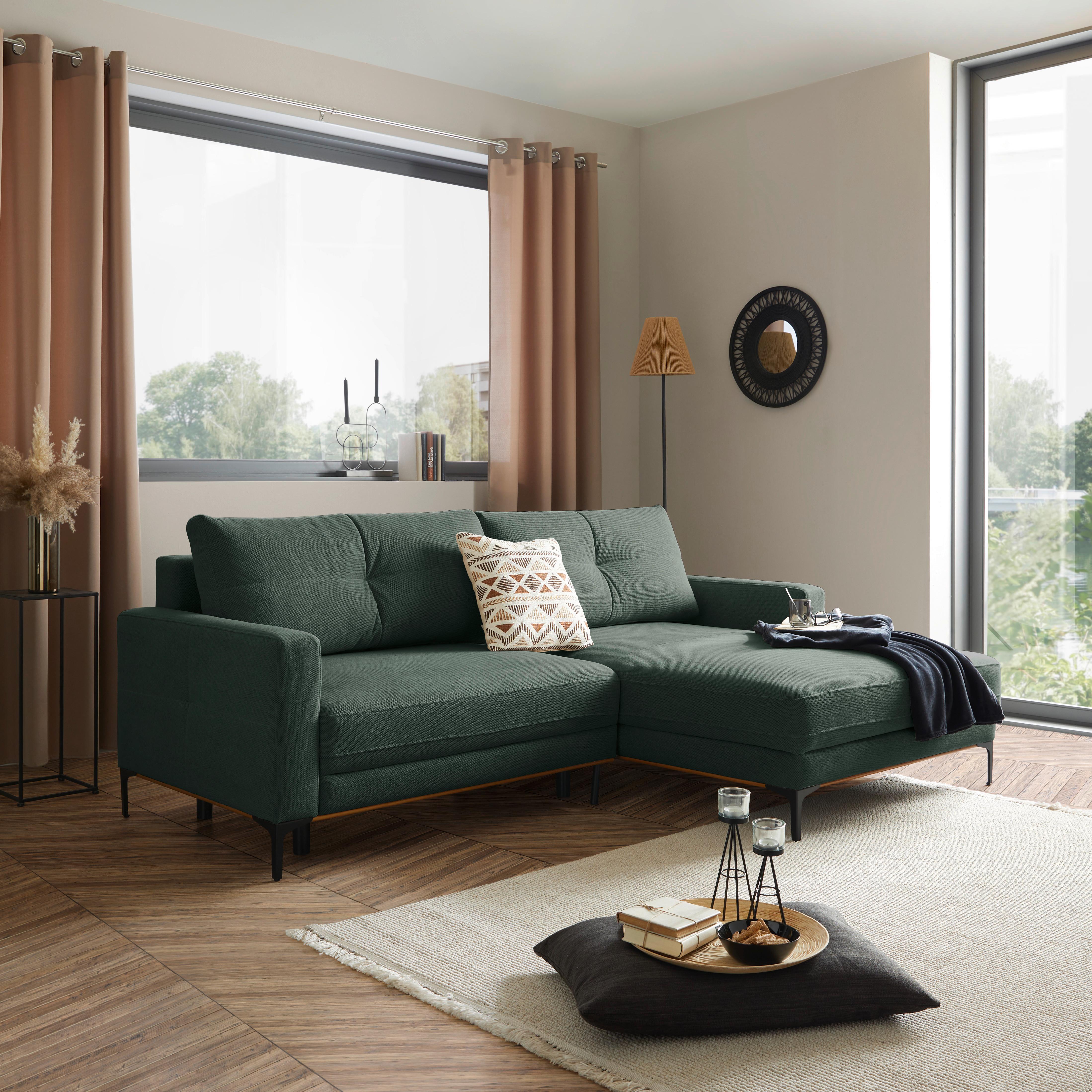 Kutna Garnitura Bergamo - šumska zelena/crna, Moderno, tekstil/metal (238/162cm) - Ondega