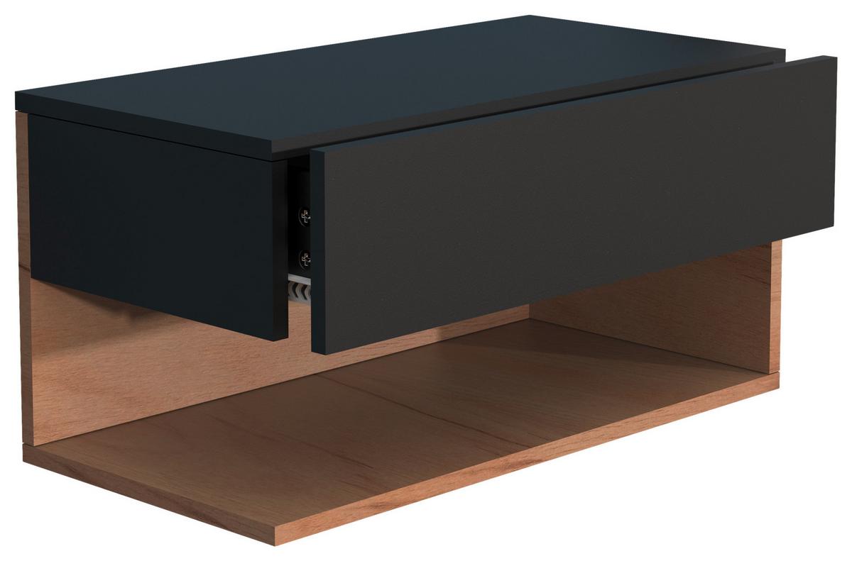 Nočna Omarica Usal Xl 60, Hrast, Črna - črna/barve hrasta, Moderno, leseni material (60/30/32cm) - MID.YOU