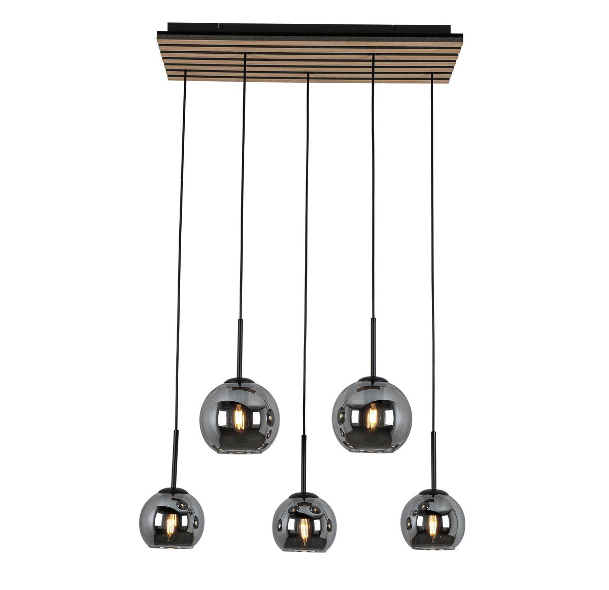 Függőlámpa Panela 5 Égős - krómszínű/tölgyfa színű, Modern, műanyag/faalapú anyag (75/28,5/120cm) - Mömax
