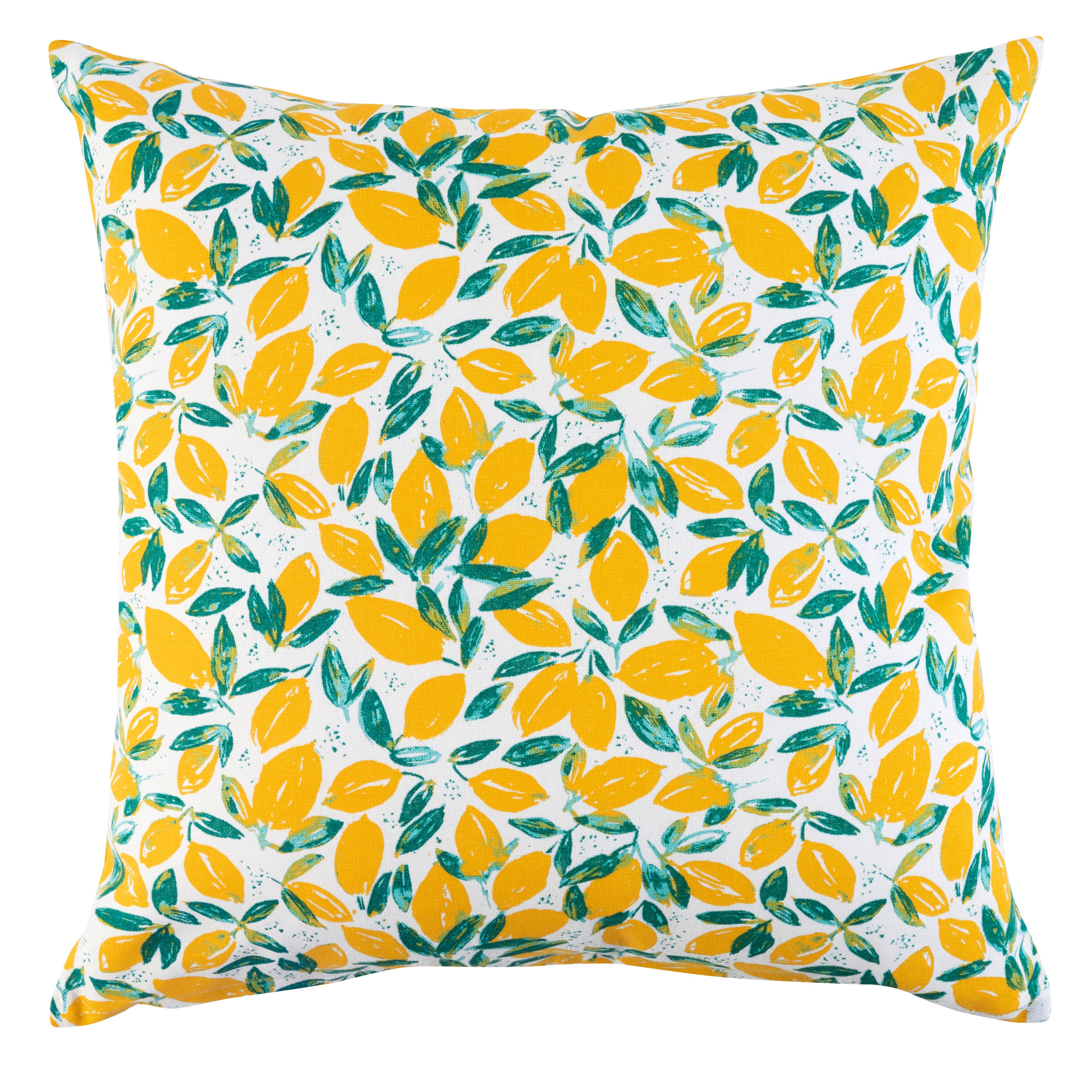 Zierkissen Zitrone Gelb/Grün/Weiß ca. 45x45cm - Gelb/Weiß, Textil (45/45cm)