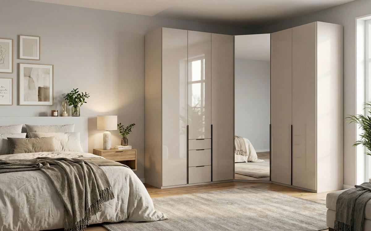 Drehtürenschrank New York Grau/sahara - Schwarz/Grau, Konventionell, Glas/Holzwerkstoff (45/236/40cm) - Premium Living