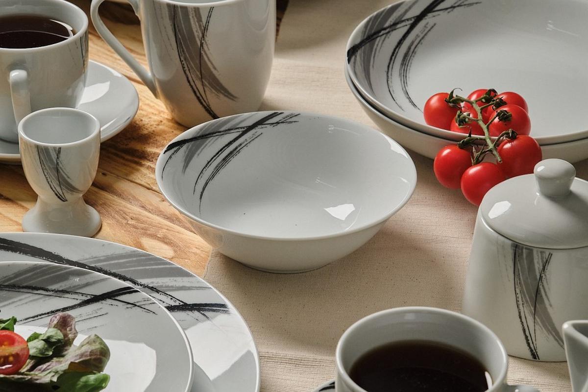 SERWIS OBIADOWO-ŚNIADANIOWY ROMA - czarny/biały, Basics, ceramika - Novel