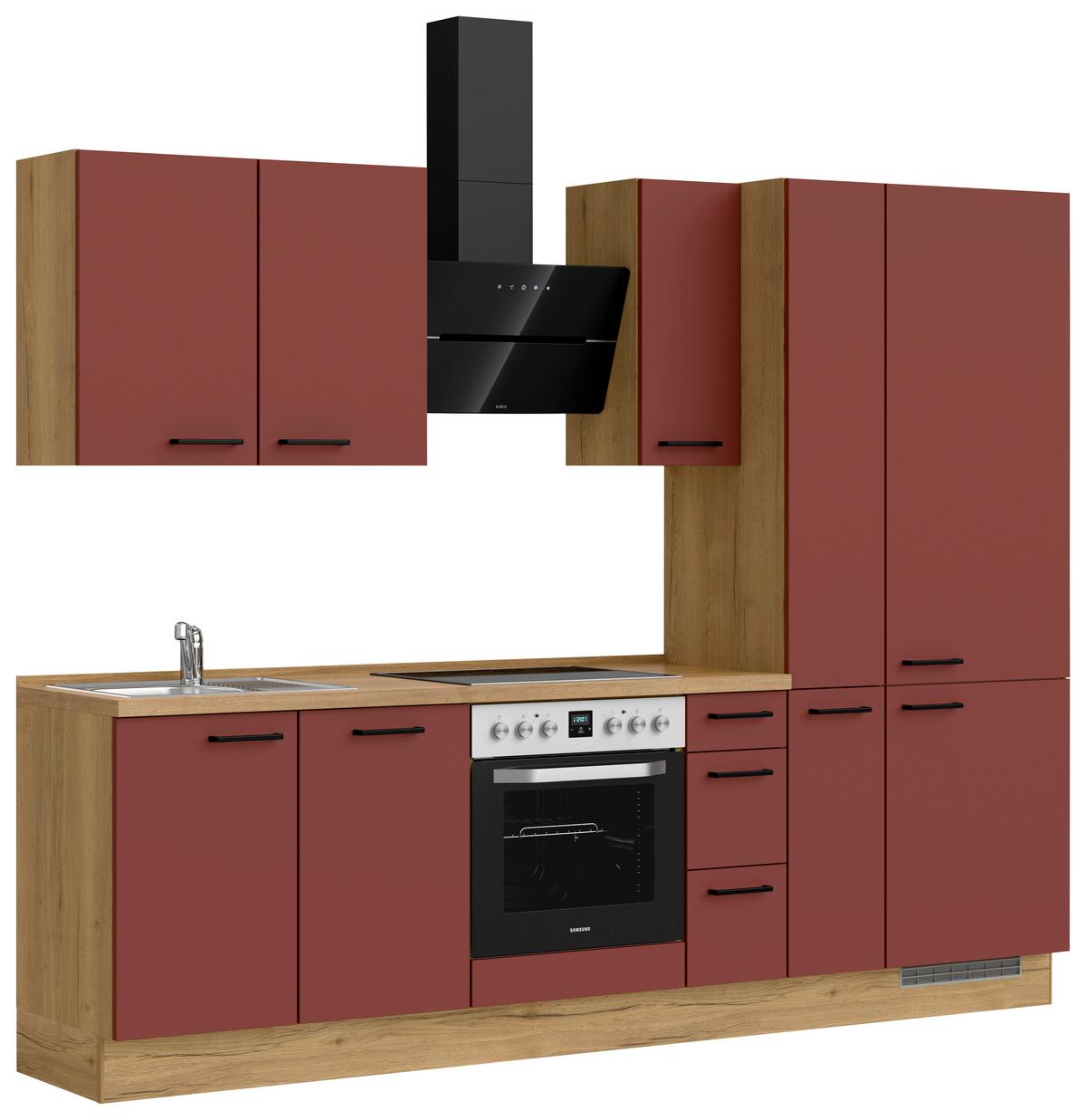 Küchenblock Easytouch High m. Geräten Dunkelrot - Eichefarben/Schwarz, MODERN, Holzwerkstoff/Metall (270cm) - Nobilia