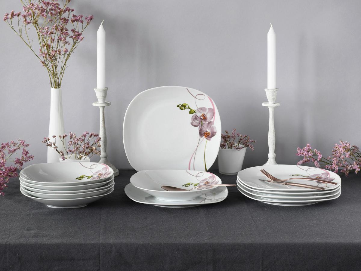 Tafelservice Square Orchidee Rosa/Weiß, 12-teilig - Rosa/Weiß, Trend, Keramik - Creatable