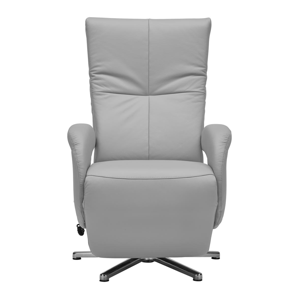 Relaxsessel Sitting 2 Grauweiß - Chromfarben/Grauweiß, MODERN, Leder (70/111/80cm) - Premium Living