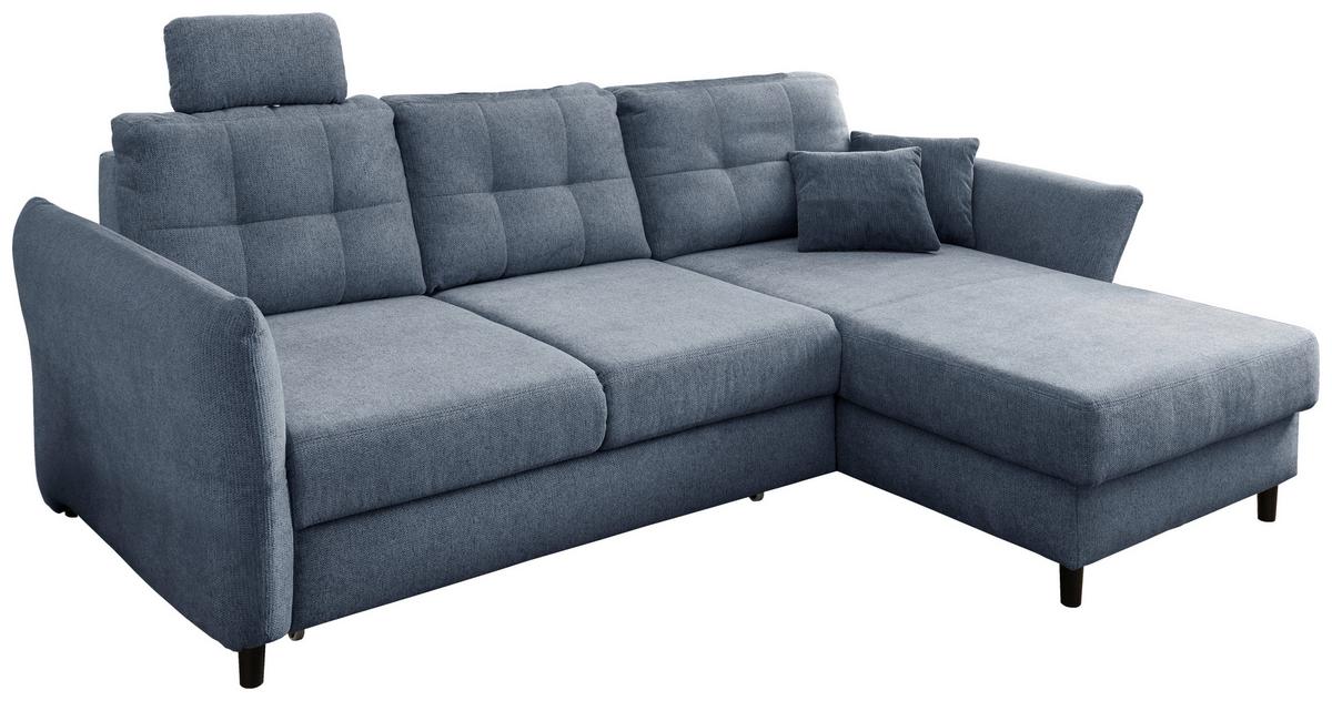 Wohnlandschaft Brizzini Hellblau Chenille - Blau/Schwarz, MODERN, Holz/Textil (250-280/176cm) - Livetastic