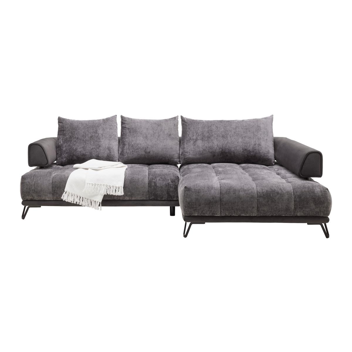 Ecksofa Morgan Graphitfarben - Graphitfarben/Schwarz, MODERN, Textil/Metall (262/67-87/184cm) - Mömax