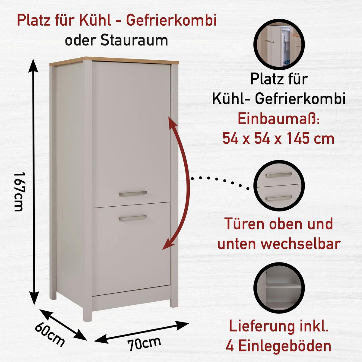 Küchenleerblock Bundle 5 o. Geräte Kaschmir - Kaschmir/Silberfarben, MODERN, Glas/Holzwerkstoff (300cm) - home24