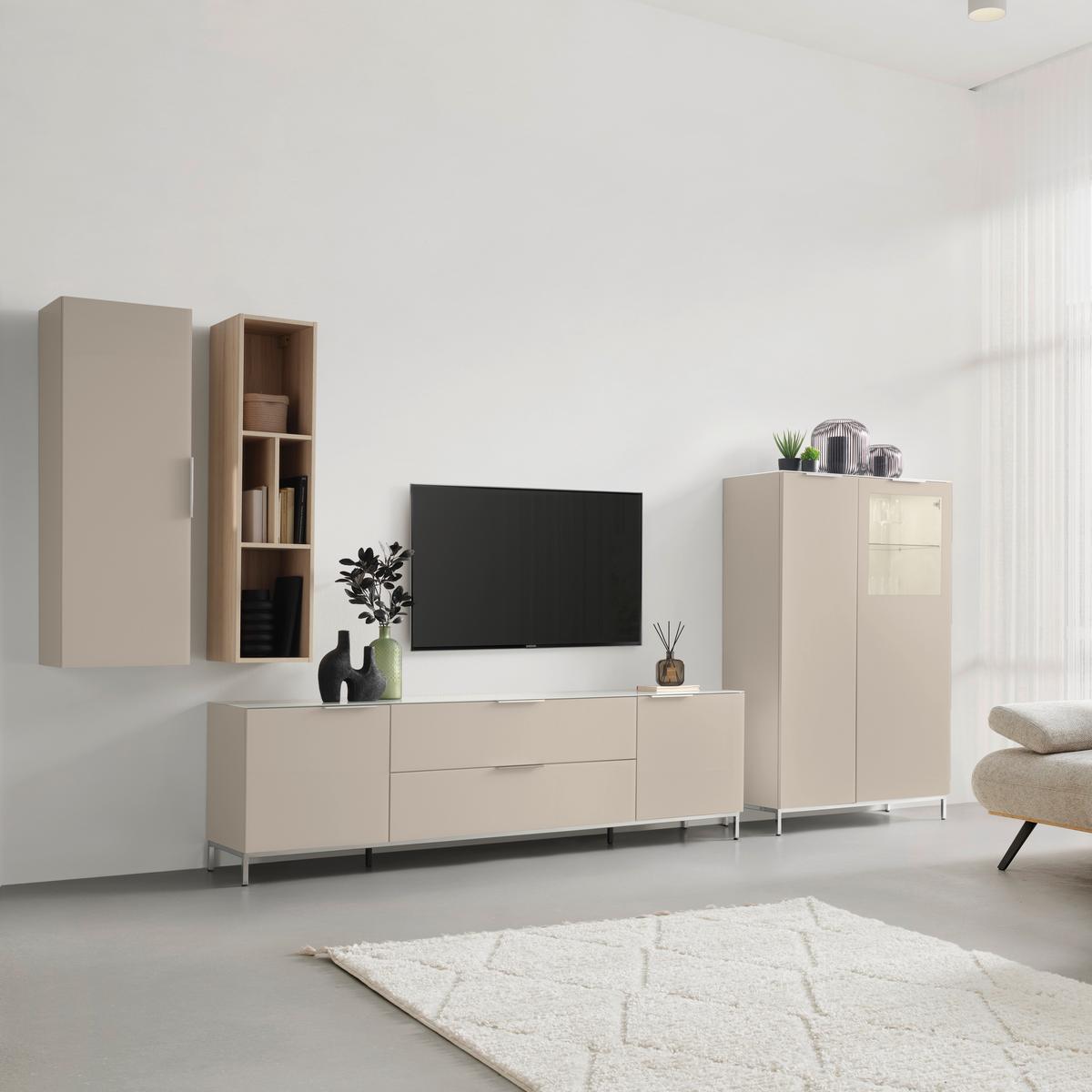 Vitrine Siena Kaschmir - Chromfarben/Kaschmir, Modern, Glas/Holzwerkstoff (105/151/40cm) - Premium Living
