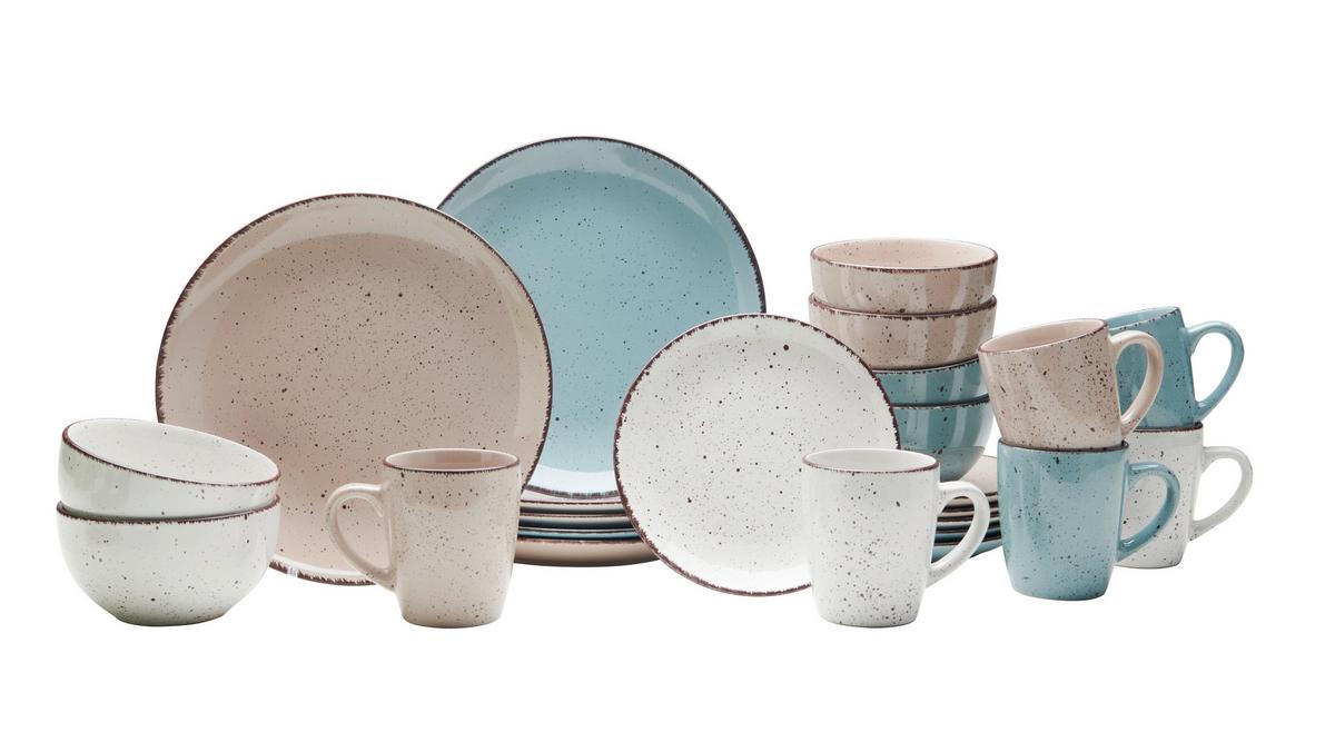 Kombiservice Kelly aus Steinzeug, 24-teilig - Blau/Weiss, Modern, Keramik - Modern Living