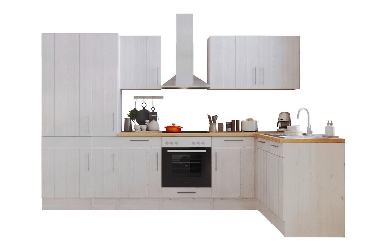 Eckküche Premium Lärche Weiß ca. 310x172 cm - Eichefarben/Weiß, ROMANTIK / LANDHAUS, Holzwerkstoff/Metall (310/172cm) - Respekta