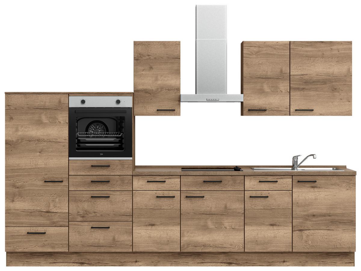 Küchenblock Structura Low m. Geräten Eiche dunkel - Eiche dunkel/Eichefarben, MODERN, Holzwerkstoff/Metall (330cm) - Nobilia