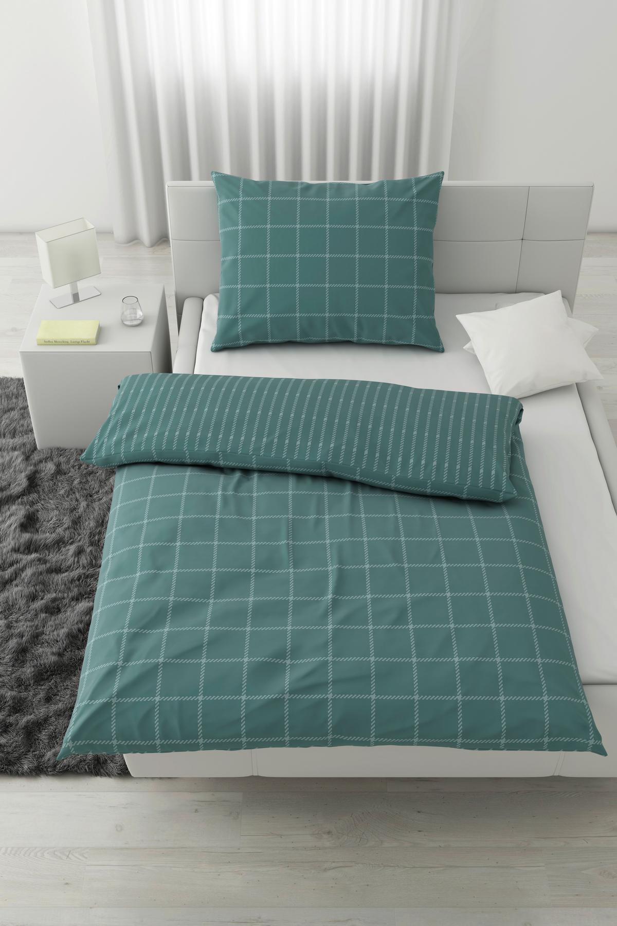 Lenjerie de pat Karo Allover cca. 140x200/50x70 cm - albastru, Konventionell, textil (140/200cm) - Mömax