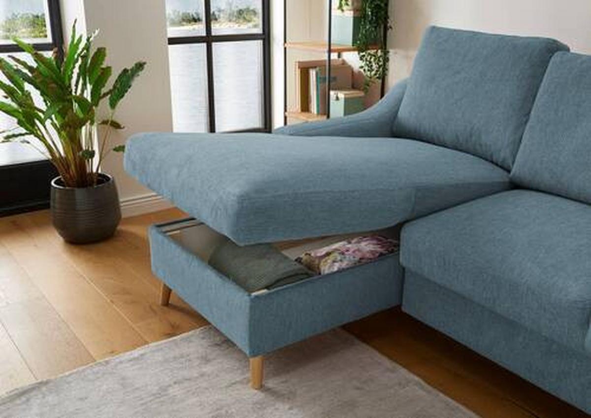 Wohnlandschaft Valentina Blau Mikrofaser - Blau/Schwarz, Design, Holz/Textil (150/228cm) - MID.YOU