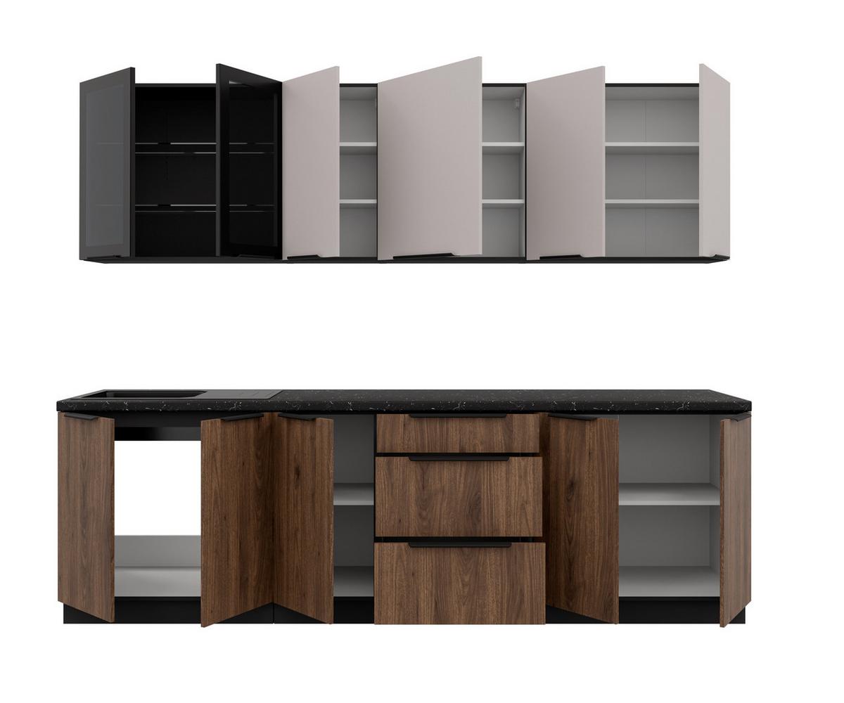 Blok Kuhinja Arona/monza - kašmir/boja orahovog drveta, Moderno, staklo/metal (260/210/60cm) - Modern Living