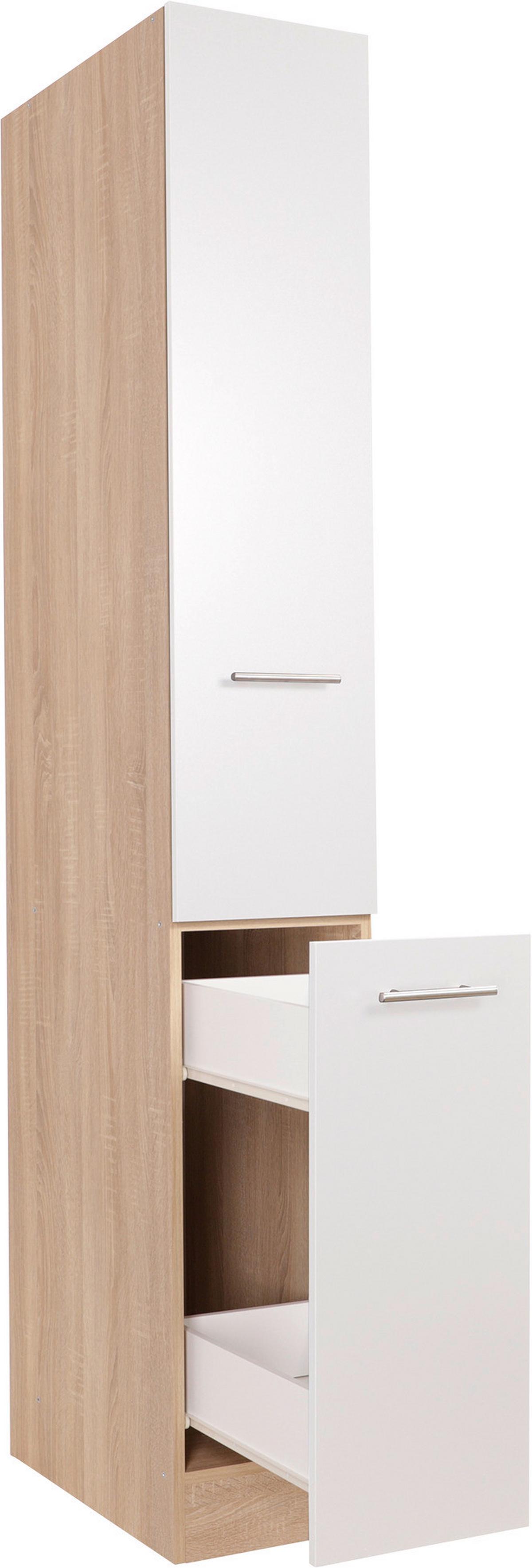 Izvlečna Omara Merle, Barva Hrasta, Bela - srebrne barve/barve hrasta, Basics, kovina/leseni material (30/200/60cm) - Respekta