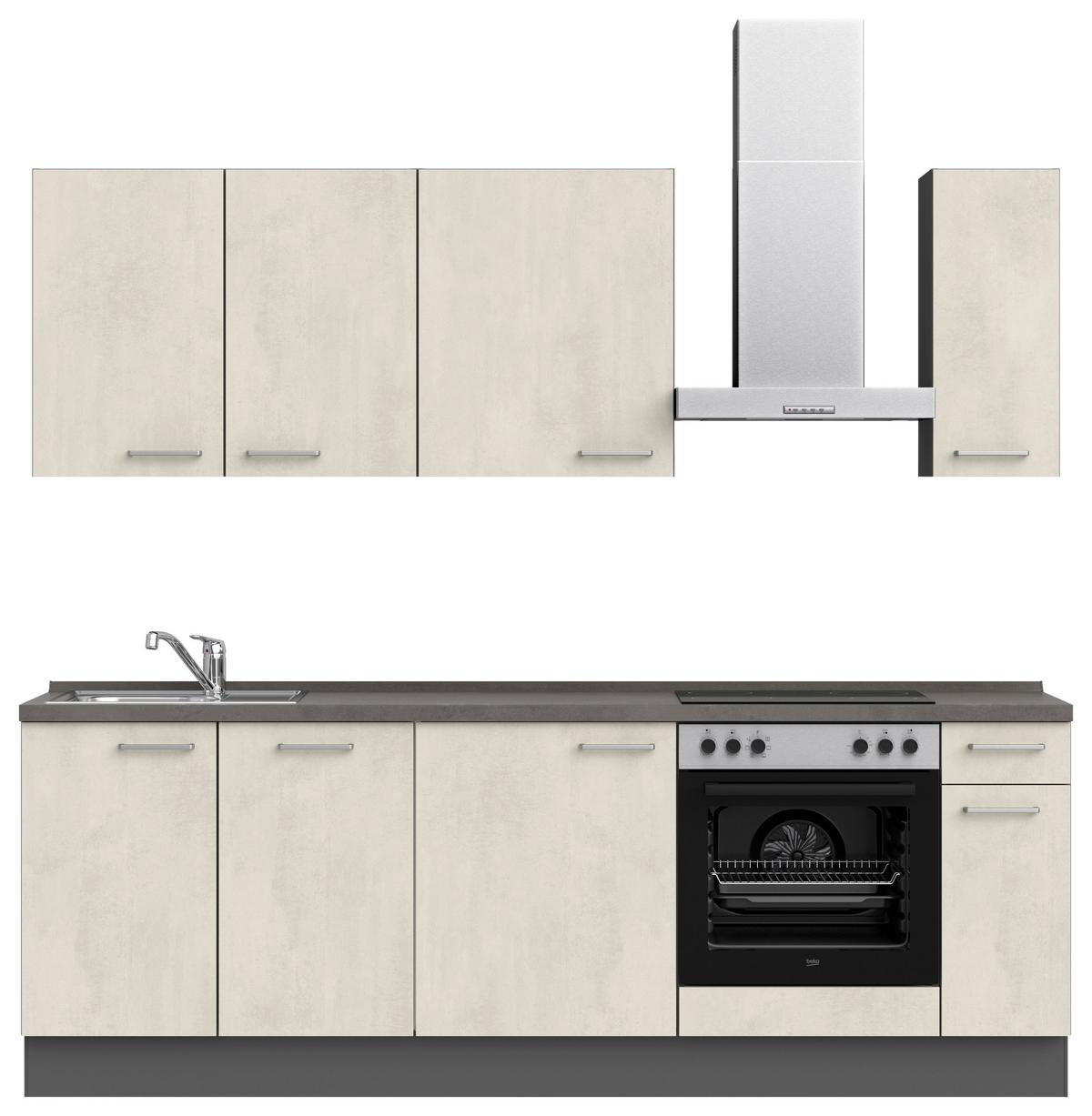 Küchenblock Riva Low m. Geräten Weiß - Schieferfarben/Edelstahlfarben, MODERN, Holzwerkstoff/Metall (240cm) - Nobilia