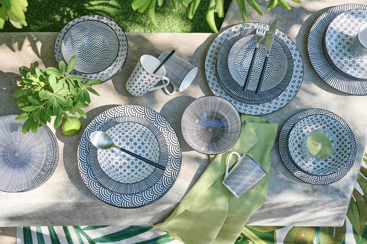 SERWIS OBIADOWO-ŚNIADANIOWY TOKYO - czarny/biały, Trend, ceramika - Novel