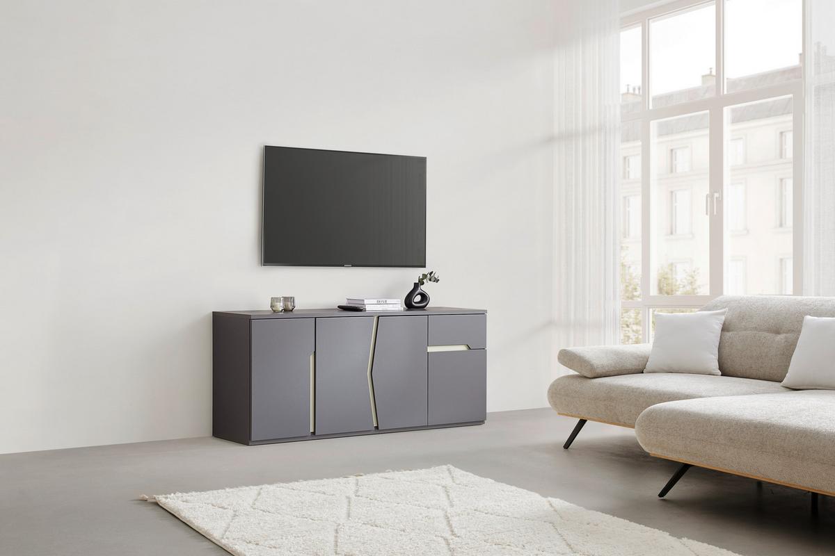 lowboard in Grau/Graphitfarben - couleur graphite/gris, Modern, matière synthétique/matériau de bois (164/69/42cm) - Premium Living